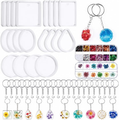 WILLBOND 67 Pieces Resin Keychain Molds Silicone with Hole, 5 Shapes