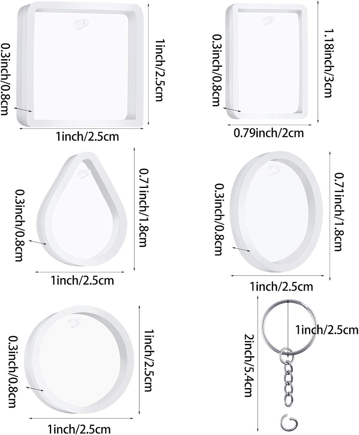 WILLBOND 67 Pieces Resin Keychain Molds Silicone with Hole, 5 Shapes