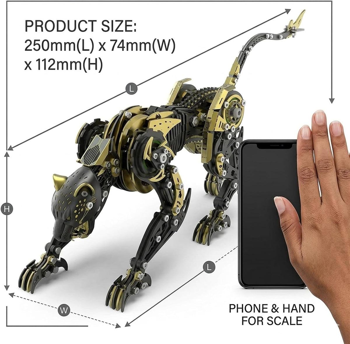 3D Metal Puzzle for Adults, 506Pcs Mechanical Leopard Model Kit (BlackGold)