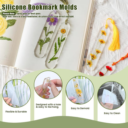 3Pcs Shiny Bookmarks Silicone Molds Set with 20Pcs Tassels