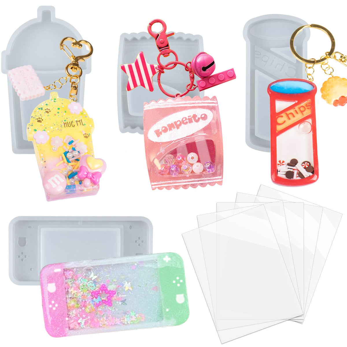 Alphabet Resin Shaker Molds Kawaii Keychain Charm Large and Small Set Pack of 107 Silicone Trays Seal Films Precision Tip Applicator Bottle Kit Bundle