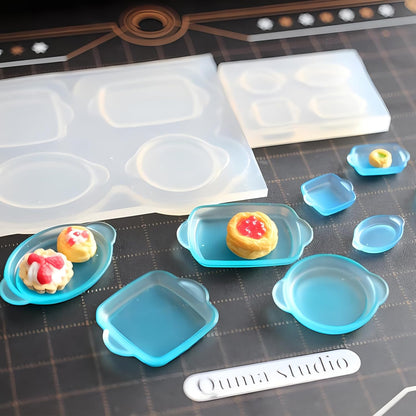 4Pcs Mini Plate and Mini Jar Resin Silicone Molds Set 3D Tiny Cute Plate Jar Epoxy Casting Molds DIY Micro Resin Dollhouse Kitchen Miniatures Landscape Decor
