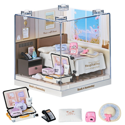 Miniature Living Room DIY Kit, 92Pcs 1:24 Scale Dollhouse with LED