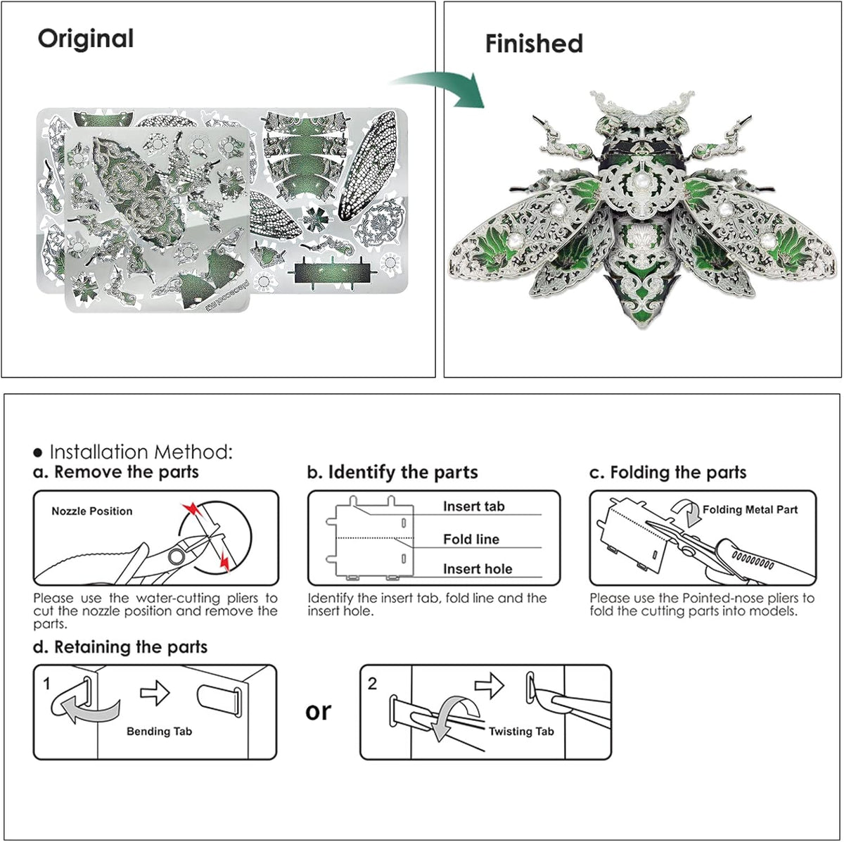 Piececool Metal 3D Puzzles for Adults, Cicada 3D Model Building Kits Insect Themed Animal Fashion Brooch Assembling DIY Crafts Creative Gifts
