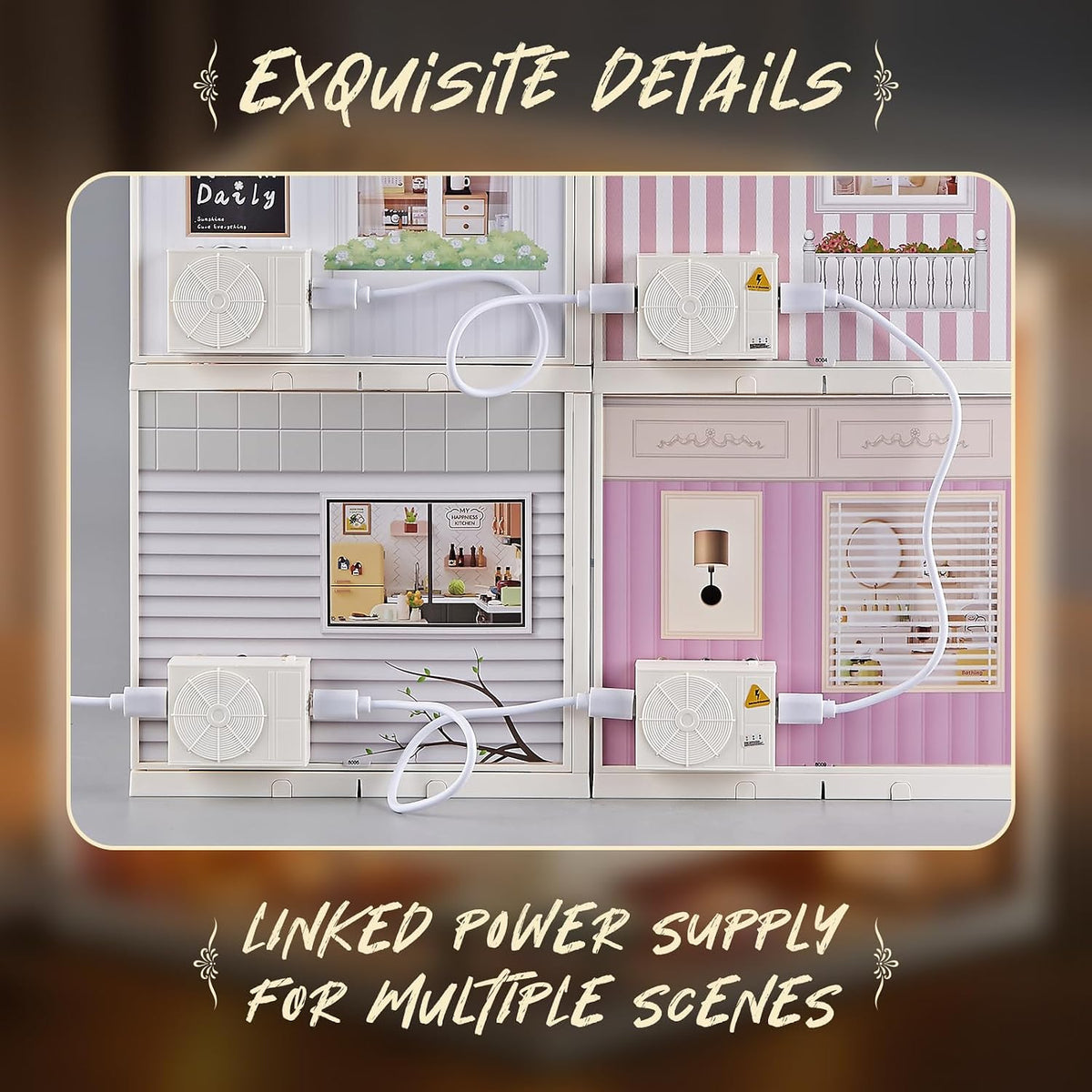 Miniature Living Room DIY Kit, 92Pcs 1:24 Scale Dollhouse with LED