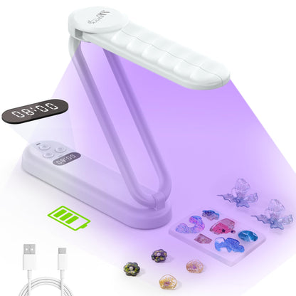 PPESULK 34 LEDs Cordless UV Light for Resin, Fast Curing Foldable UV Resin Lamp with LCD Timer Display, Rechargeable 3000mAh UV Lamp for Jewelry Making, Resin Molds & DIY Resin Crafts (Pink)