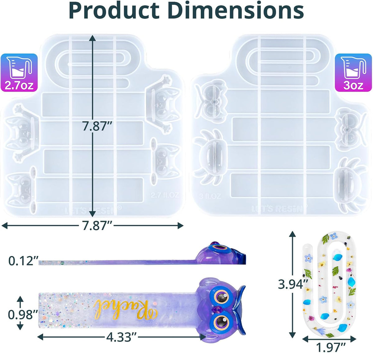 LET'S RESIN Bookmark Resin Molds, Cute UV Resin Bookmark Molds with Paperclip Pattern 3mm Thin,Bookmarks Silicone Molds for Epoxy Resin Crafts,Gifts for Book Lovers