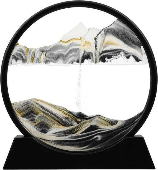 Moving Sand Art Quicksand Decor 3D Color Quicksand Picture Sand Art Liquid MotionSandscape Sandalier Hourglass Desk Toys Office; Desk Accessories Gadgets for Adults for Men Women,12",Black