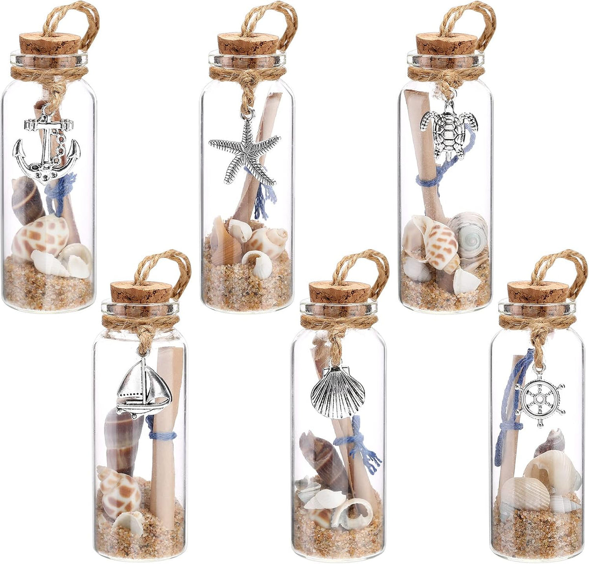 Qunclay 6 Pcs Beach Ornaments Glass Bottle with Sand Seashell