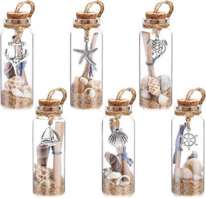 Qunclay 6 Pcs Beach Ornaments Glass Bottle with Sand Seashell