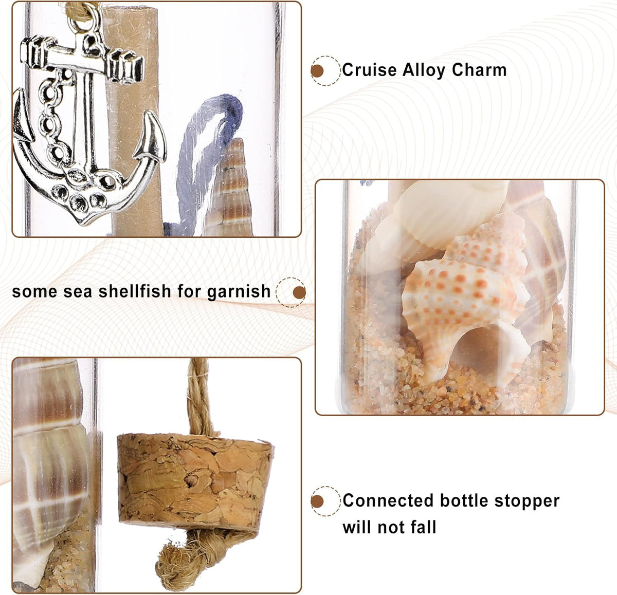 Qunclay 6 Pcs Beach Ornaments Glass Bottle with Sand Seashell