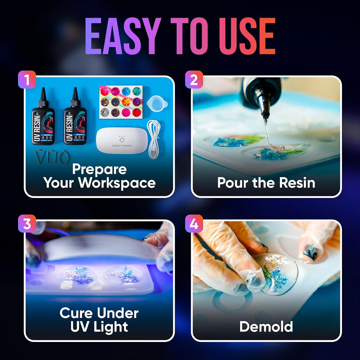 CRAFT RESIN 500g UV Resin Kit Hard Type Low Viscosity – Crystal Clear and No-Yellowing UV Resin Glue for DIY, Jewelry Making, Molds Casting and Polymer Clay Projects - Fast Cure Under UV Light
