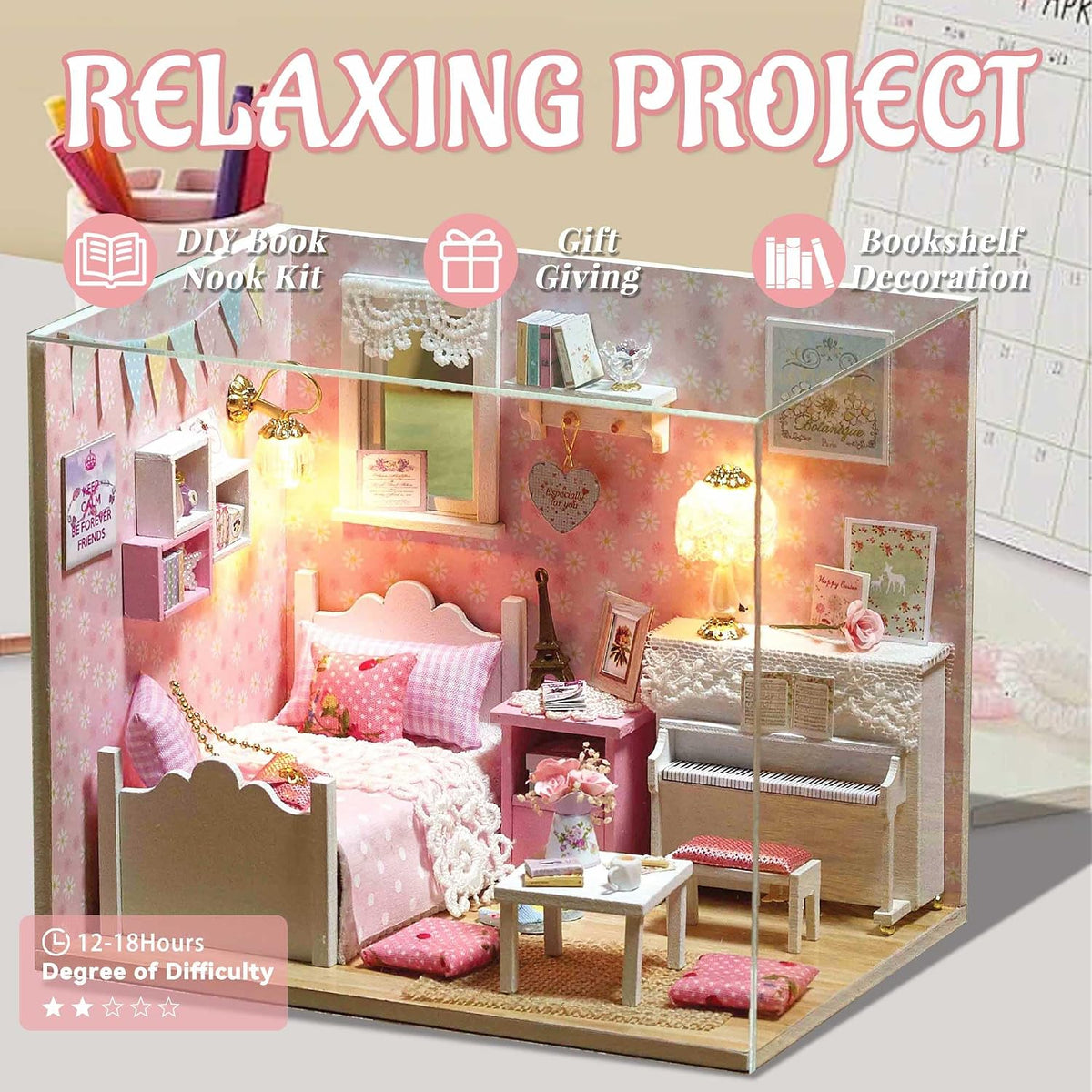 Flever DIY Miniature House Kit, Tiny Home Kit with LED Light, Mini House Build Craft Kits for Adults and Teens, Home Decor Creative Gift for Family/Friends (Sunny Princess)