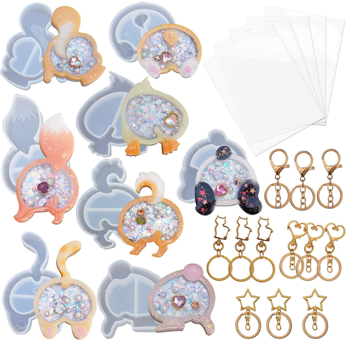Alphabet Resin Shaker Molds Kawaii Keychain Charm Large and Small Set Pack of 107 Silicone Trays Seal Films Precision Tip Applicator Bottle Kit Bundle