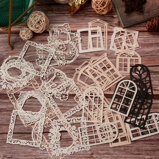 DREMISI 40 Pcs Vintage Scrapbooking Supplies Lace Scrapbook Paper Scrapbook Cutouts Flower Frame Cutout Decorative Paper Junk Journaling Supplies Aesthetic Stationery Craft Supplies(Window & Flower)