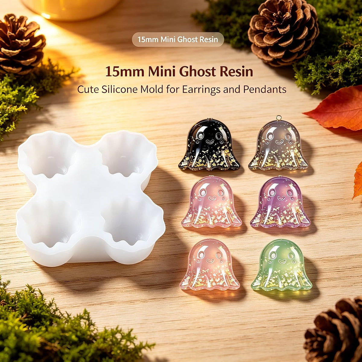4‑Cavity Mini Ghost Epoxy Casting Mold for DIY Earrings Z0259