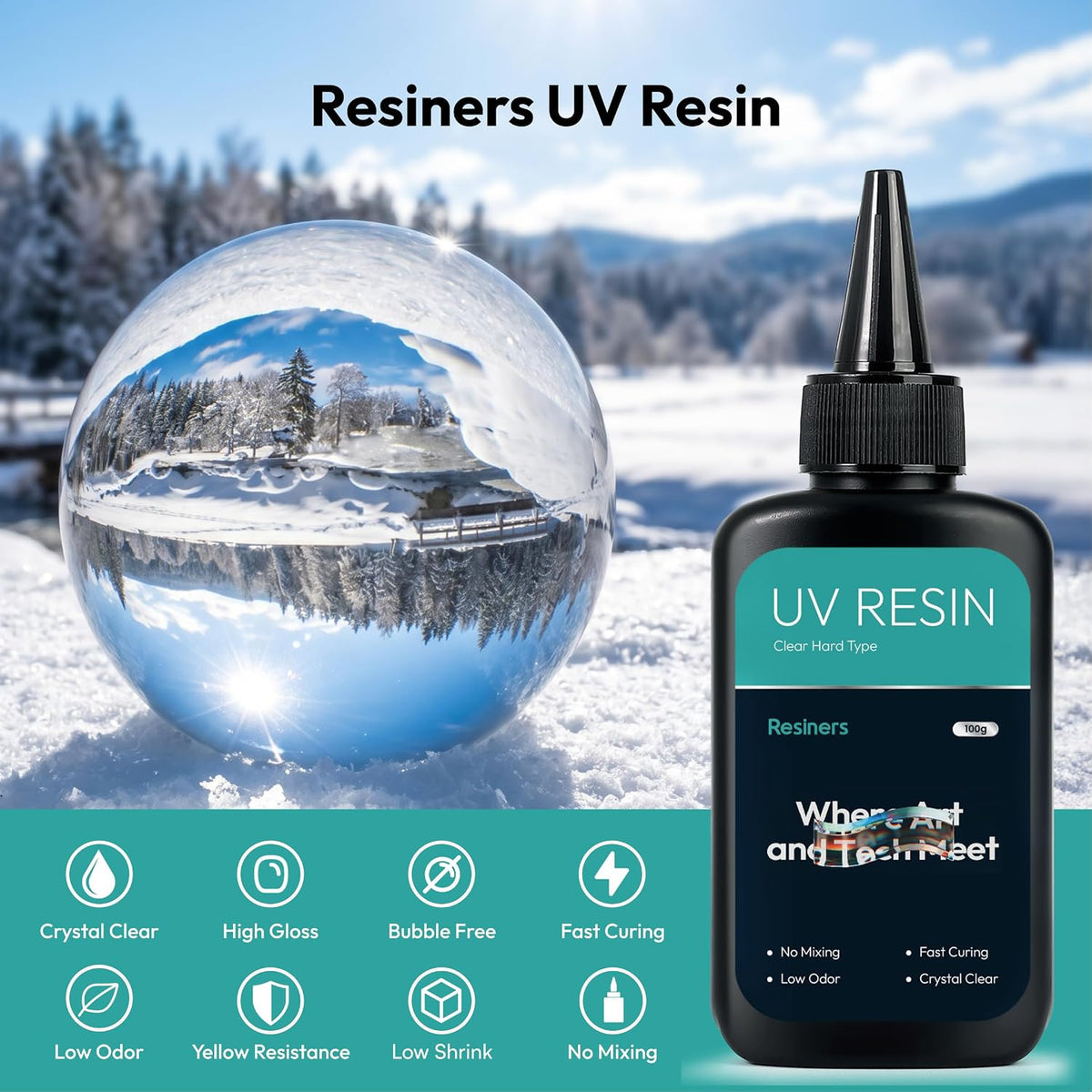 Resiners UV Resin 100g, Low Viscosity Crystal Clear for Crafts & Molds