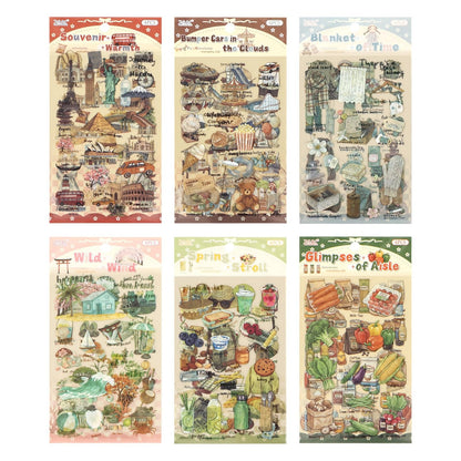 24 Sheets PET Die-Cut Stickers for Journaling, 6 Theme Packs