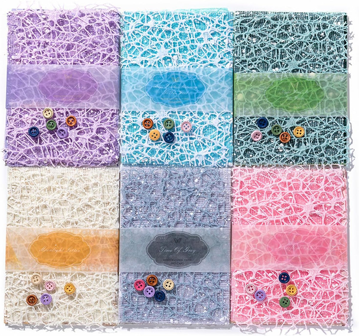 156 Sheets Textured Scrapbook Paper & Mesh Fabric Assorted Set +30 Buttons - 6 Pack Mixed Special Paper for DIY Scrapbooking Planner Bullet Junk Journal Supplies Collage Background 3.9x5.5 Inch