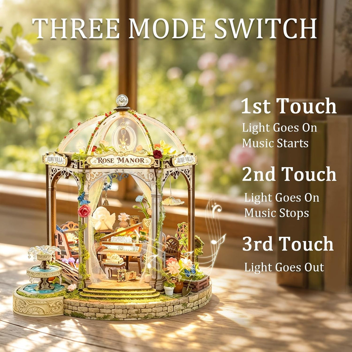Rose Manor Wooden DIY Miniature House Kit with Music & Lights