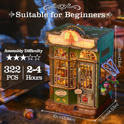 Book Nook Kit, Magic Shop DIY Miniature House Kit with Stepless Dimming