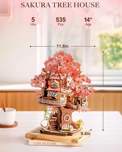 Rolife DIY Miniature House Kits Sakura Tree House 12" 3D Wooden Puzzles