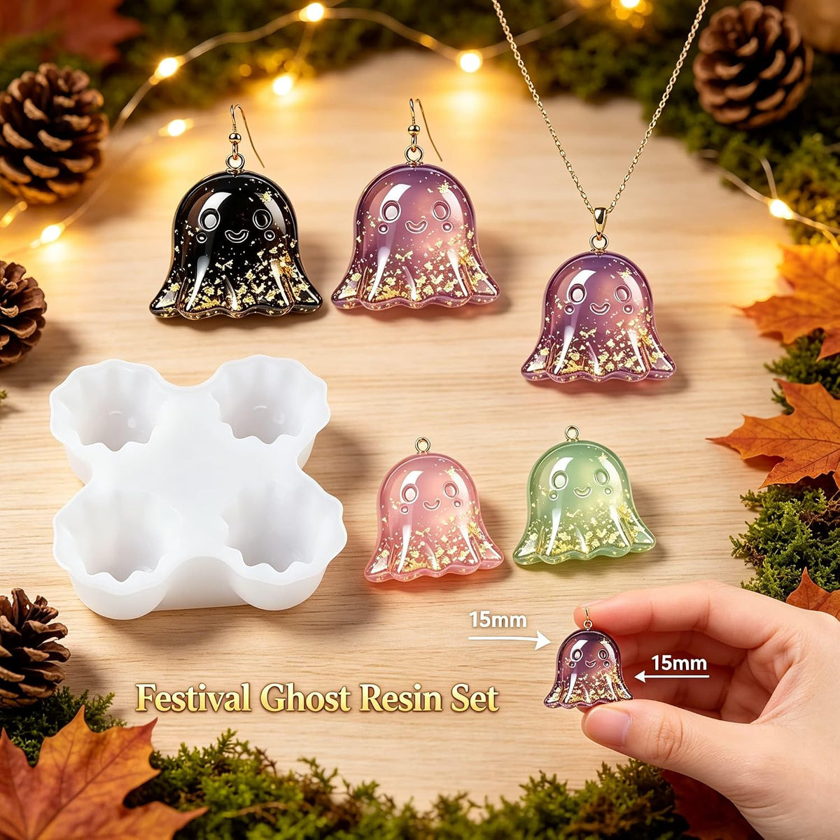 4‑Cavity Mini Ghost Epoxy Casting Mold for DIY Earrings Z0259