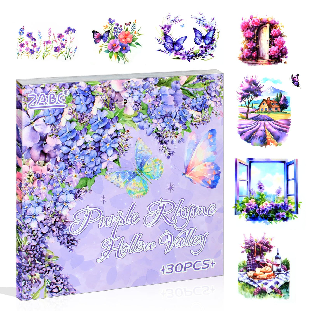 30 Sheets Precut Purple Garden Landscape Stickers Book for Junk Journal Supplies, Transparent PET Stickers for Journaling, Scrapbooking, Bujo, Collage, Card Making