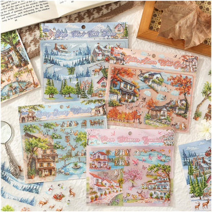 24 Sheets PET Die-Cut Stickers for Journaling, 6 Theme Packs
