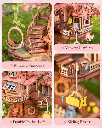 Rolife DIY Miniature House Kits Sakura Tree House 12" 3D Wooden Puzzles