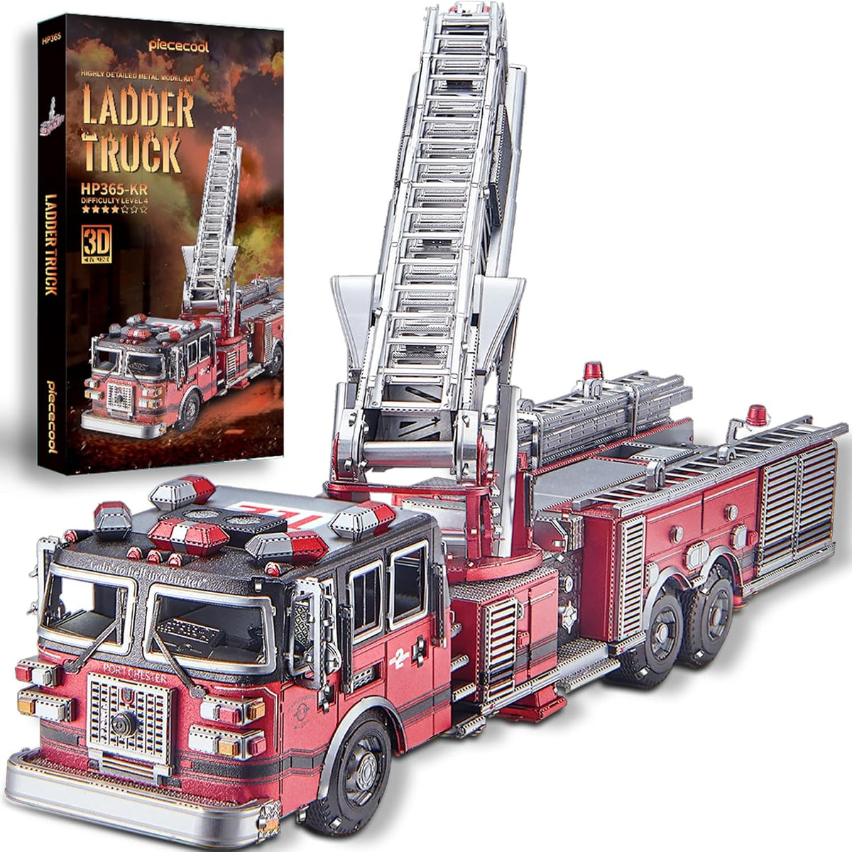 Piececool 3D Metal Puzzles for Adults, Ladder Truck Fire Engine Model Kits Building, Challenge to Assemble DIY Craft Kits, Best Birthday 354 Pcs