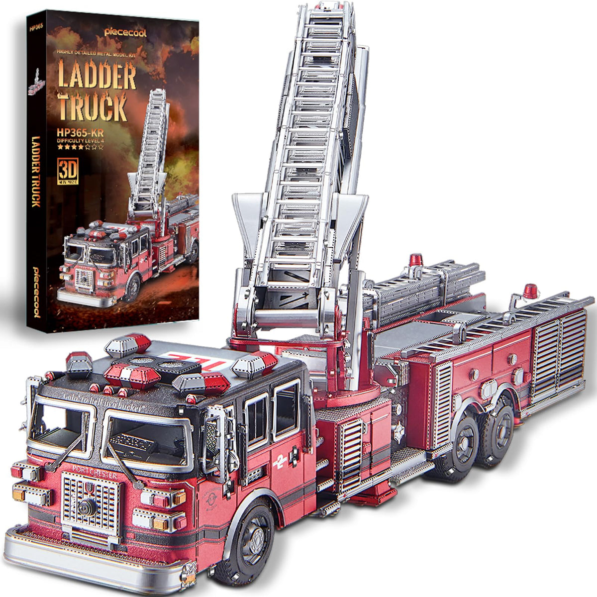 Piececool 3D Metal Puzzles for Adults, Ladder Truck Fire Engine Model Kits Building, Challenge to Assemble DIY Craft Kits, Best Birthday 354 Pcs