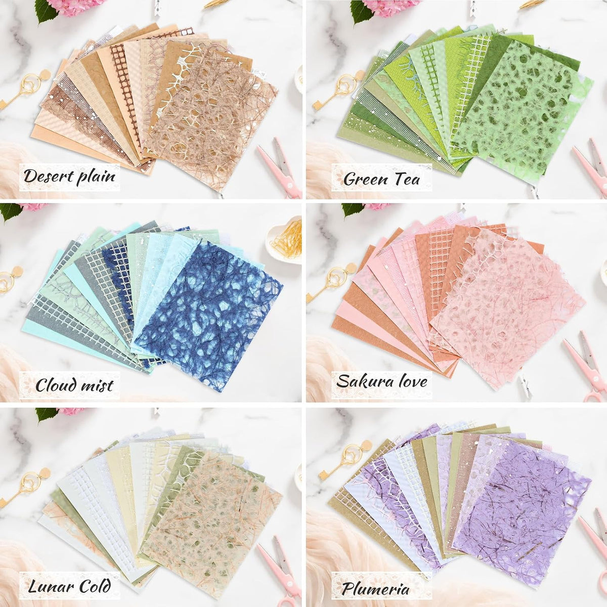 96 Sheets Scrapbook Supplies & Junk Journal Supplies Set - Textured Paper & Mesh Fabric for Scrapbooking, Journaling, Collage, Vision Board, Card Making (3.9x5.5 Inch)