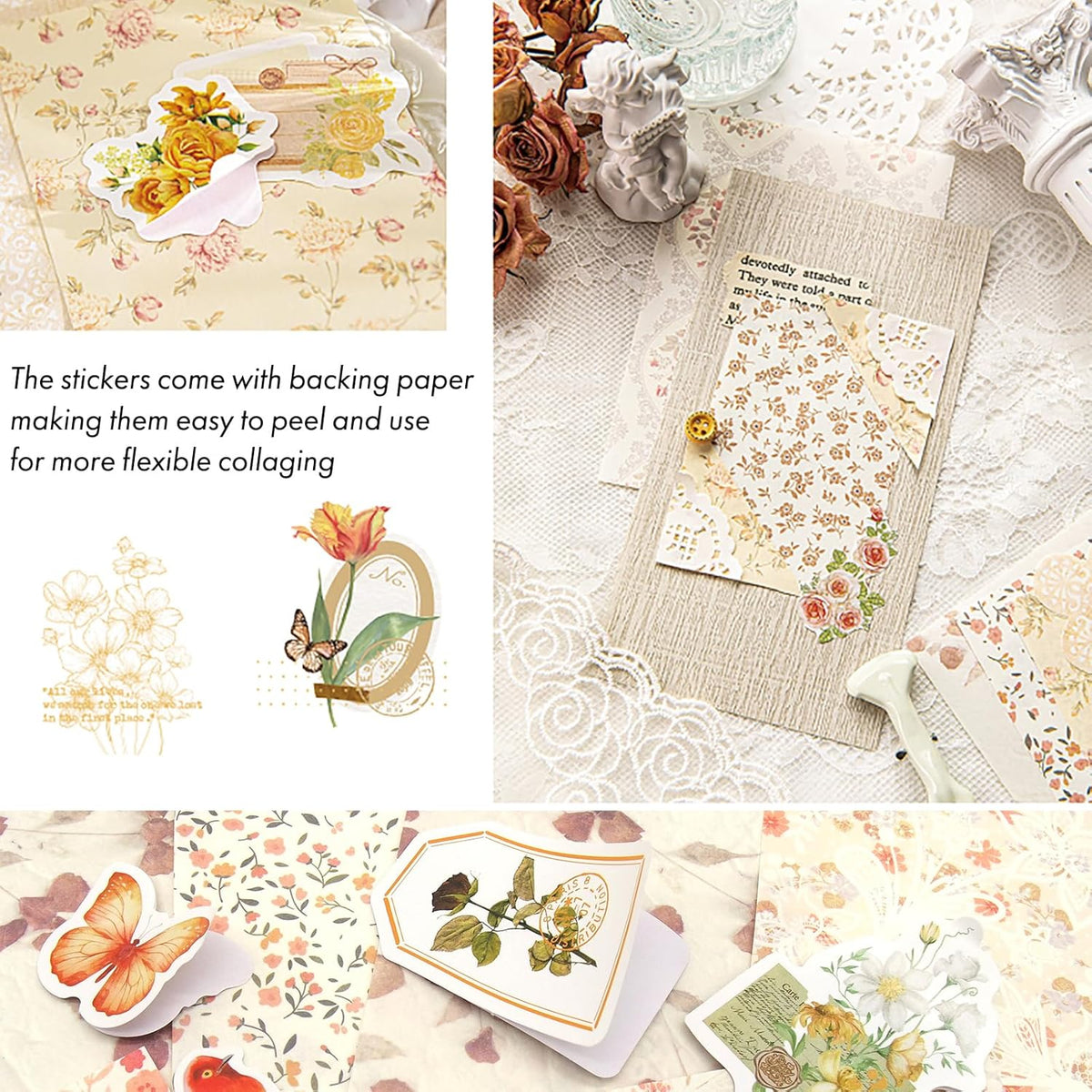 Vintage Floral Scrapbook Paper & Journaling Stickers, 400pcs