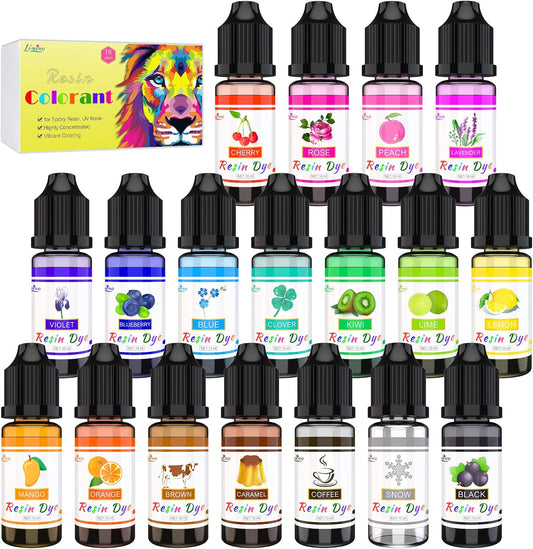 Epoxy Resin Pigment - 18 Colors Epoxy UV Resin Dye Liquid Transparent for UV Glue Coloring, DIY Jewelry Making - Concentrated Epoxy Colorant for Art, Paint, Crafts - 0.35 oz/10ml Each
