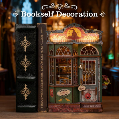 Book Nook Kit, Magic Shop DIY Miniature House Kit with Stepless Dimming