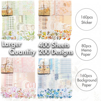 Vintage Floral Scrapbook Paper & Journaling Stickers, 400pcs