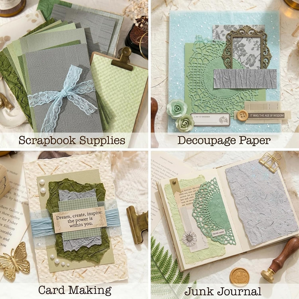30 Pcs Handmade A5 Textured Scrapbook Paper and Mesh, Junk Journal Supplies