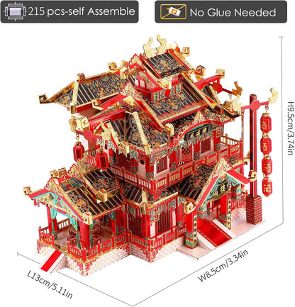 Piececool 3D Puzzles for Adults Metal Model Kits, Chinese Ancient Reataurant 3D Metal Puzzle, Traditional Architecture Building Puzzle DIY, Great Gift Idea-215 Pcs