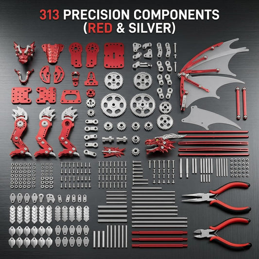 3D Model Kits for Adults,Metal Dragon Puzzle Building Set,Collectible Mechanical Engineering Crafts for Home Office Decoration & Gift（Red-Green）