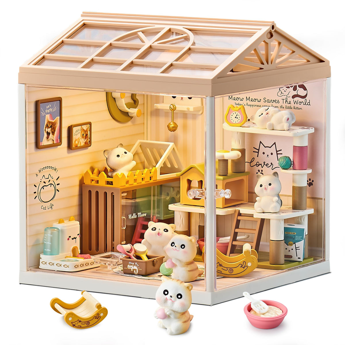 Miniature Living Room DIY Kit, 92Pcs 1:24 Scale Dollhouse with LED