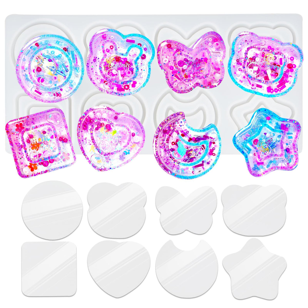Alphabet Resin Shaker Molds Kawaii Keychain Charm Large and Small Set Pack of 107 Silicone Trays Seal Films Precision Tip Applicator Bottle Kit Bundle