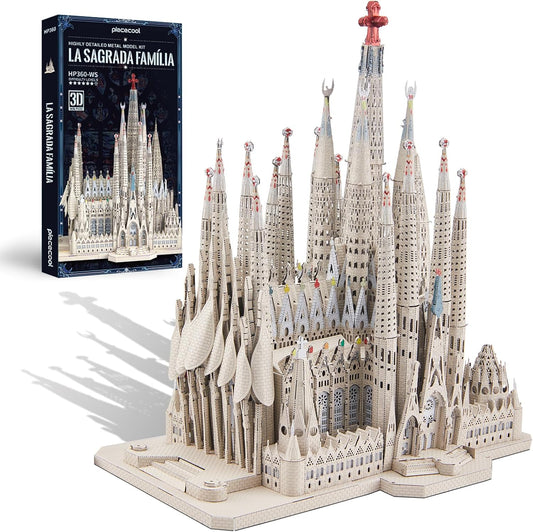 Piececool 3D Metal Puzzles for Adults and Teens, La Sagrada Família Metal Model Kit, Hobby DIY Crafts for Adult Challenge Spanish Cathedral Brain Teaser Architecture Building Kit, 450 Pcs