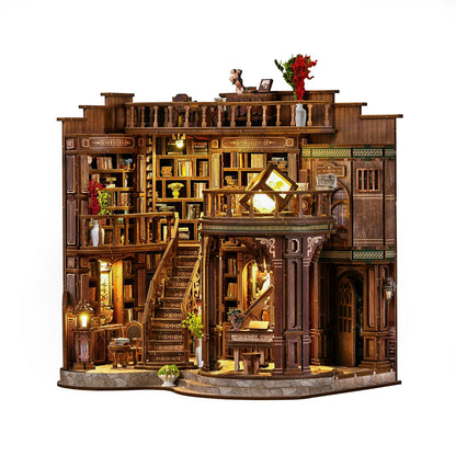 Bacchus Book Loft, DIY Book Nook Kit with LED Light Miniature House Insert