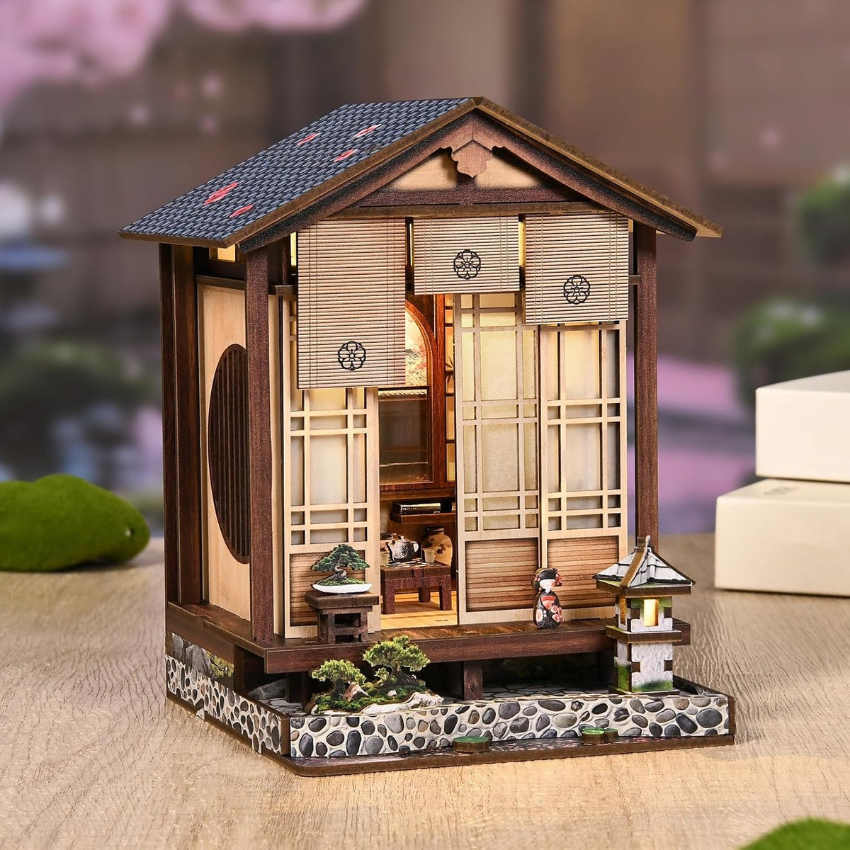 Book Nook Kit, DIY Miniature House Kit for Adults and Teens, 3D Wooden Puzzle Booknook Tiny House Bookshelf Decor, Holiday Craft Gift for Friends, Family(Japanese Courtyard)