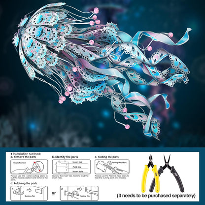 Piececool 3D Puzzles for Adults, Jellyfish Night Light with USB Plug, Ocean Animals 3D Metal Model Building Kits, Hobbies DIY Assembling Arts and Crafts