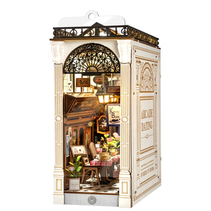 ROBOTIME DIY Book Nook Kit DIY Miniature Dollhouse Booknook Kit 3D Wooden Puzzle with LED Light,Decorative Bookend Bookshelf Insert Decor for Teens and Adults (Sakura Tram)