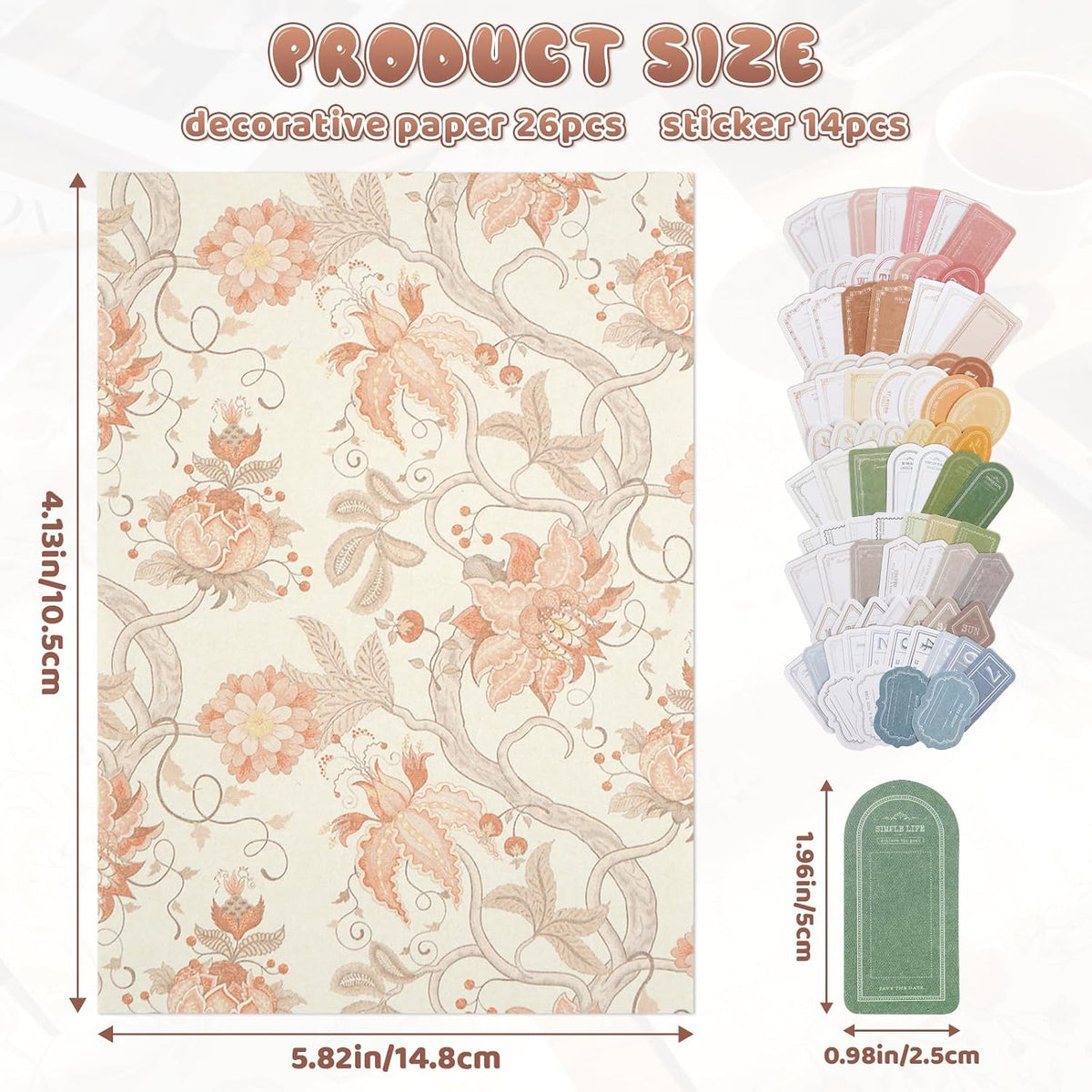 240 Sheets Vintage Floral Scrapbook Supplies, 4.1x5.8 Inch