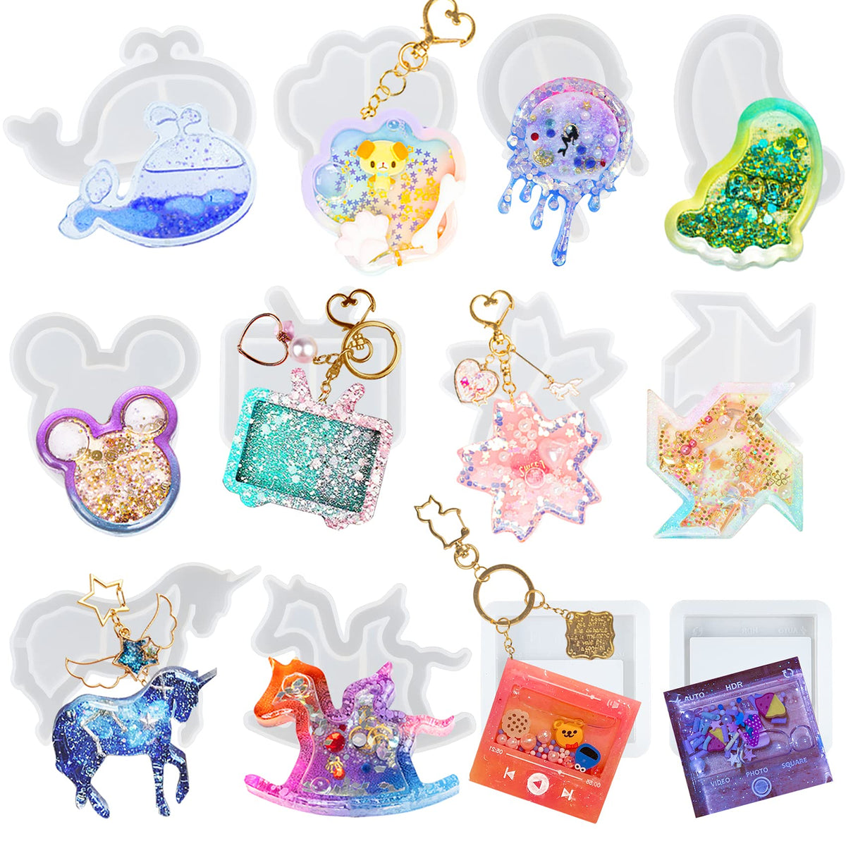 Alphabet Resin Shaker Molds Kawaii Keychain Charm Large and Small Set Pack of 107 Silicone Trays Seal Films Precision Tip Applicator Bottle Kit Bundle