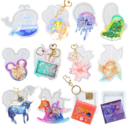 Alphabet Resin Shaker Molds Kawaii Keychain Charm Large and Small Set Pack of 107 Silicone Trays Seal Films Precision Tip Applicator Bottle Kit Bundle